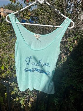 Kiera Mint Green Tank with Blue Sequin 'J'adore'